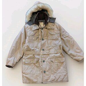 Vintage Sportchief Large Parka, Genuine Fur Hood - Made in Canada - Belted Brown